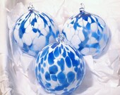 Set of 3 Blue White Glass Ornaments