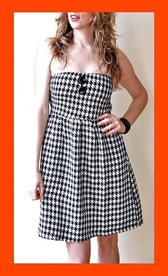 PAPAYA Cute Houndstooth Check Babydoll Dress with Big Vintage Buttons - Small
