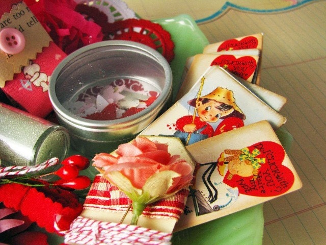 SALE - BE MY VALENTINE INSPIRATION KIT - Pretty Red and Pink Bits for Scrapbooking, Card Making, and Crafts