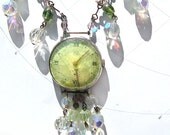 Victorian Steampunk Watch Necklace with earrings SET in green