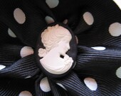 Black and White Polka Dot Corsage with Cameo Button