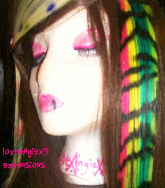 Items similar to HUMAN HAiR EXTENSiON EMO SCENE RAiNBOW NEON ZEBRA
