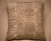 Reserved for tracyconnor  Black and White Newspaper Throw Pillow Cover- Read the news
