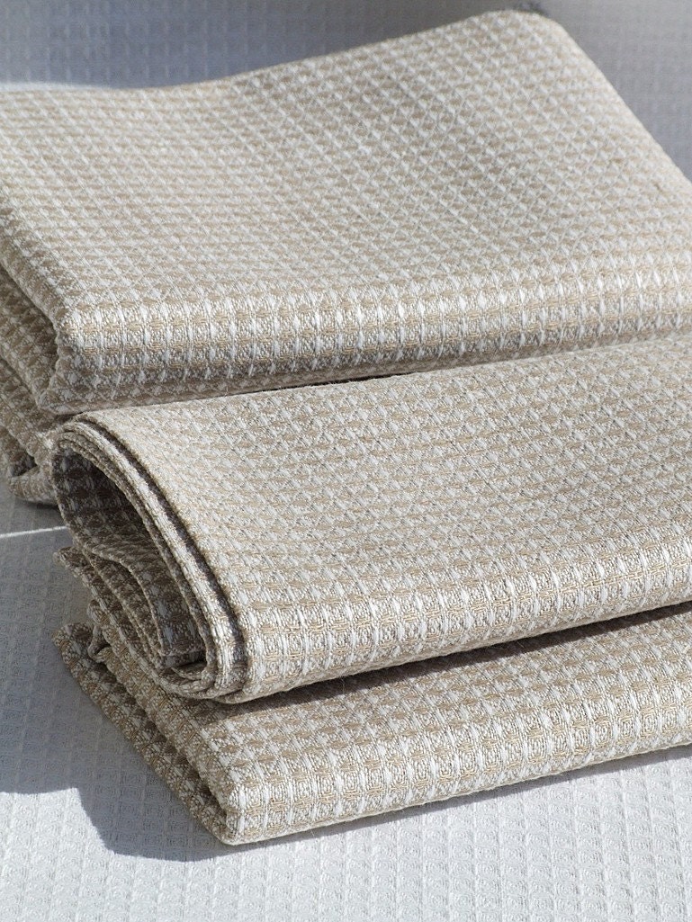 Linen Cotton Hand towels Natural Beige Checkes