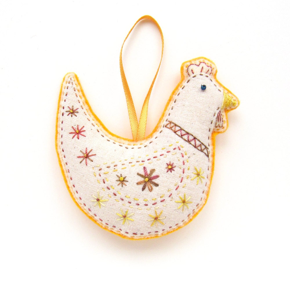 Kantha Inspired Embroidered Chicken Decoration/ Ornament