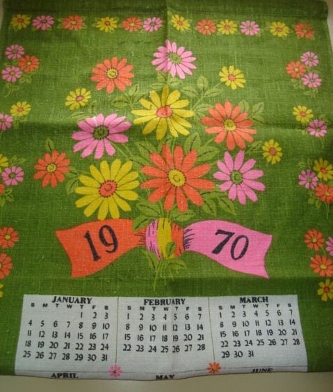 Vintage Daisy 1970 Calendar Kitchen Towel