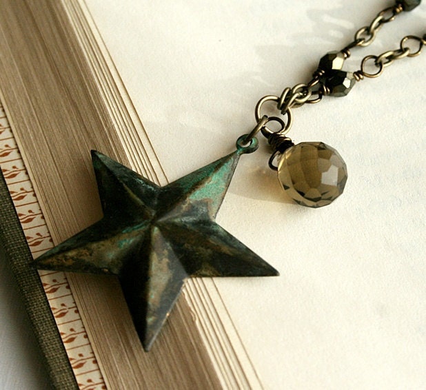 Nautical Star Necklace, Patina Brass
