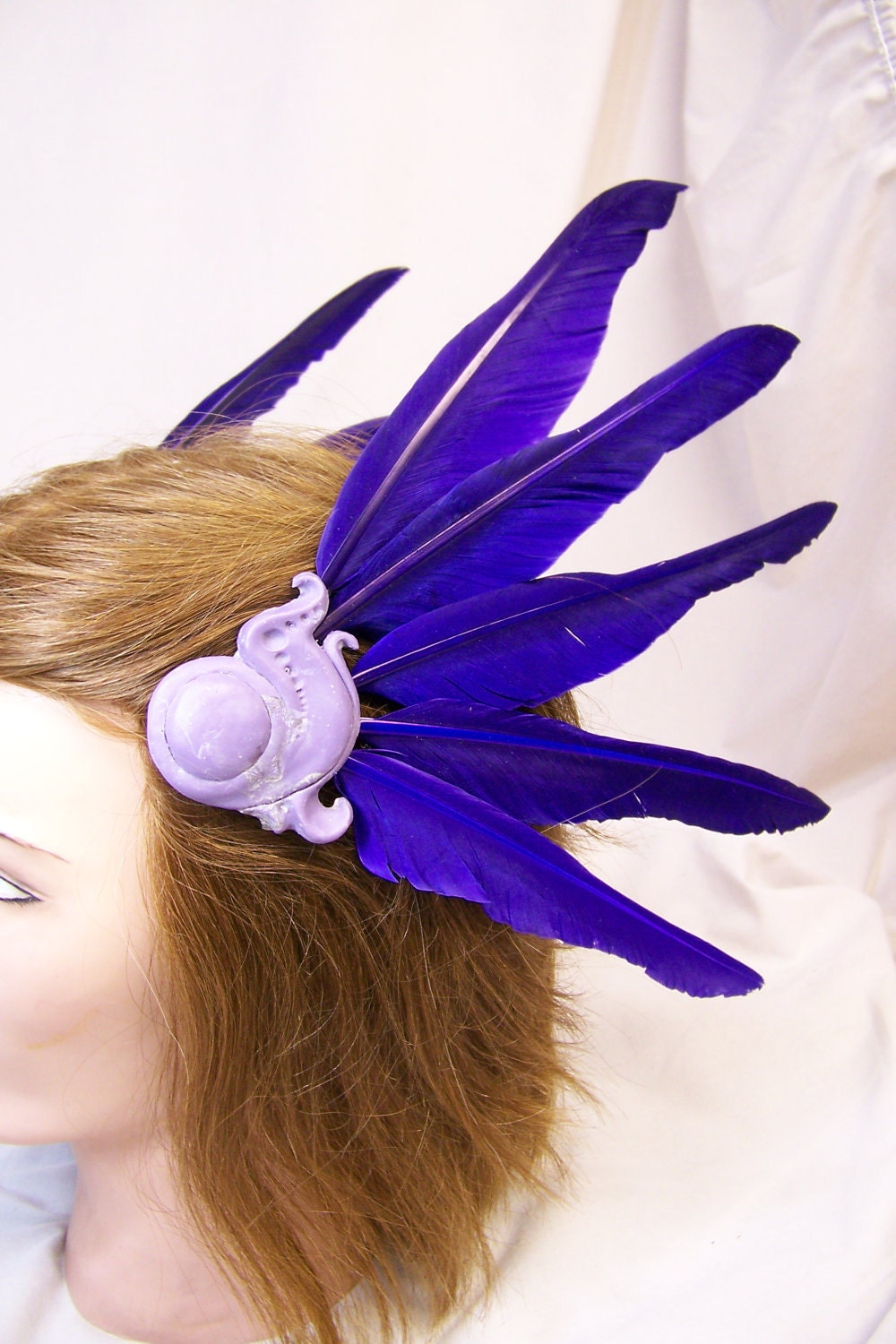 norse Valkyrie hair clips feather wing fascinator halloween constume cosplay PAIR Purple