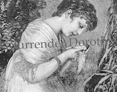 Pretty Girl Dead Bird Creepy Original Vintage Victorian Illustration For Framing 1892