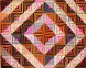 Log Cabin Quilt Barn Raising Pattern 1910 Handmade Patchwork Vintage Color Lithograph From Pennsylvania To Frame