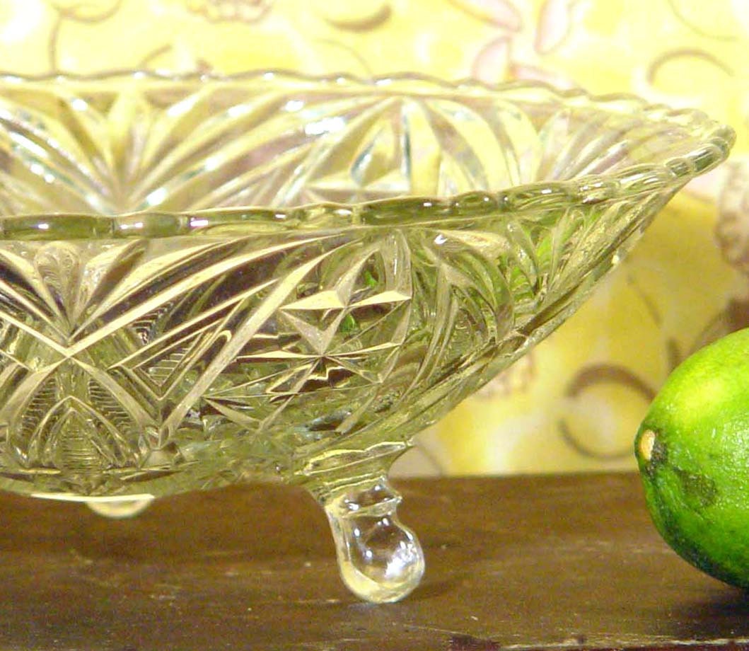 Footed Fruit Bowl Clear Pressed Glass Vintage by SurrenderDorothy