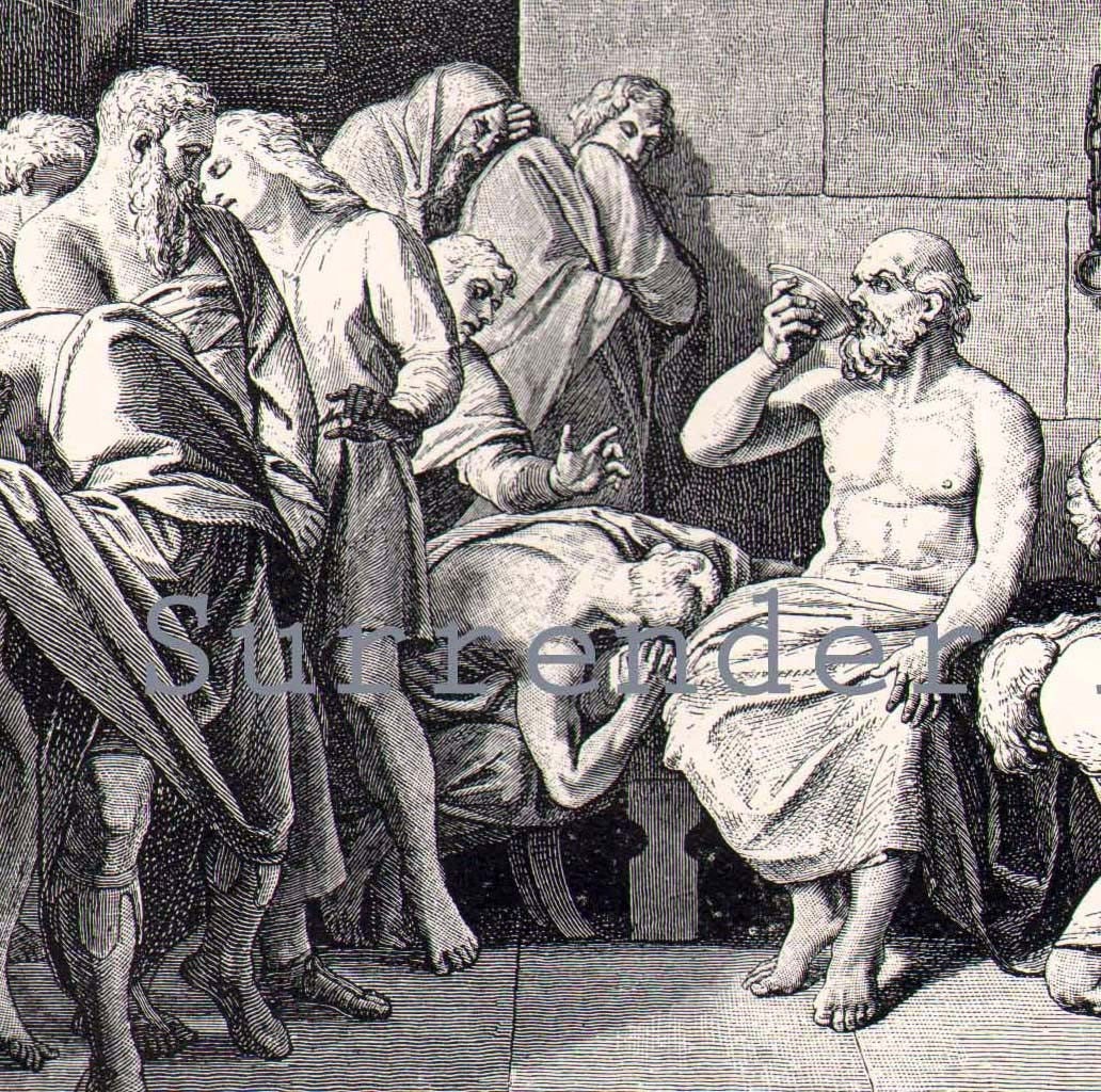 Socrates Drinks Hemlock Tragic Suicide Edwardain Engraved Illustration From 1907