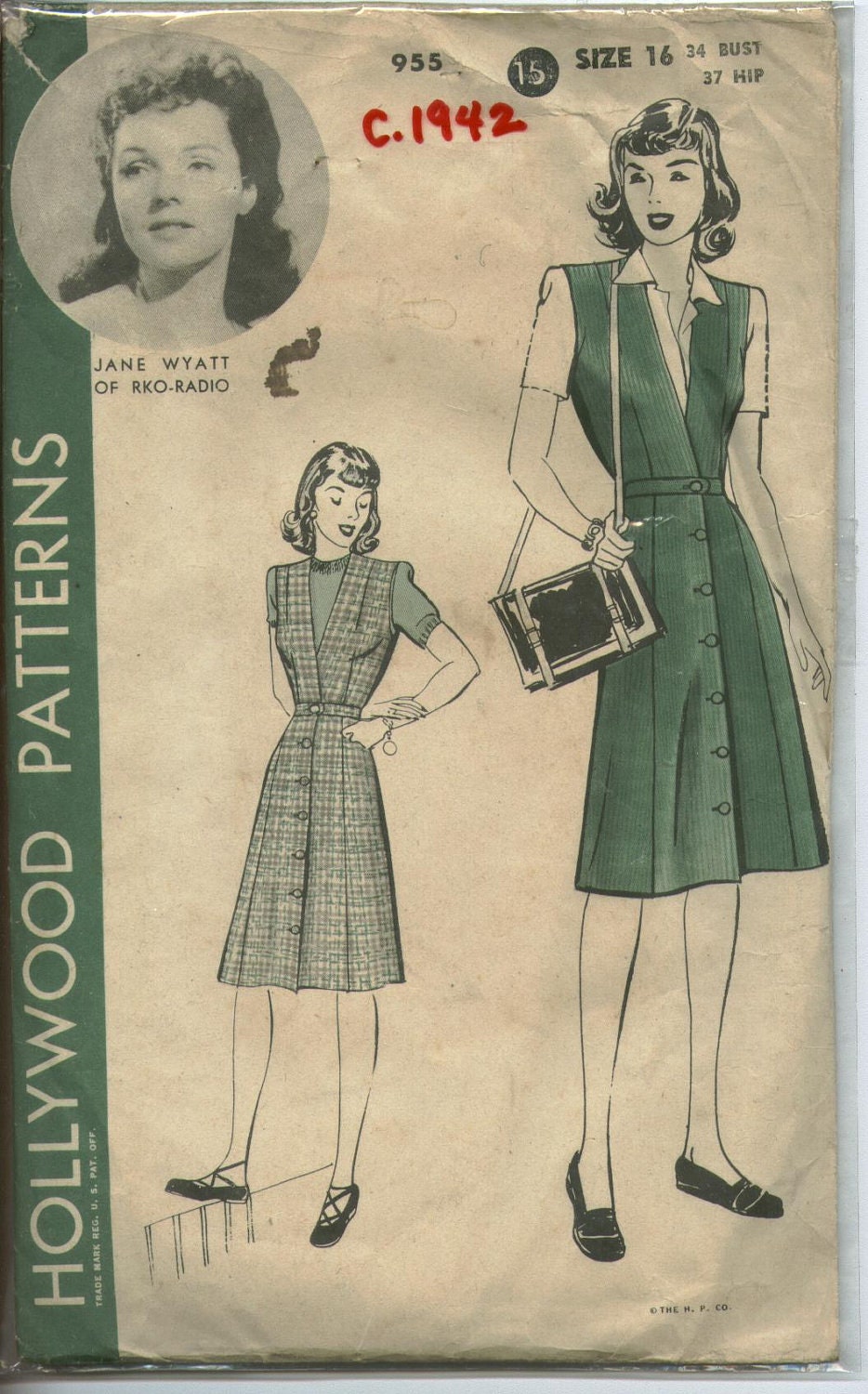 Vtg 1942- HOLLYWOOD Jane Wyatt pattern 955- unprinted - complete