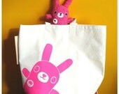 SALE - Organic Cotton Bunny Rabbit Tote Bag - Reusable Shopping Grocery Bag