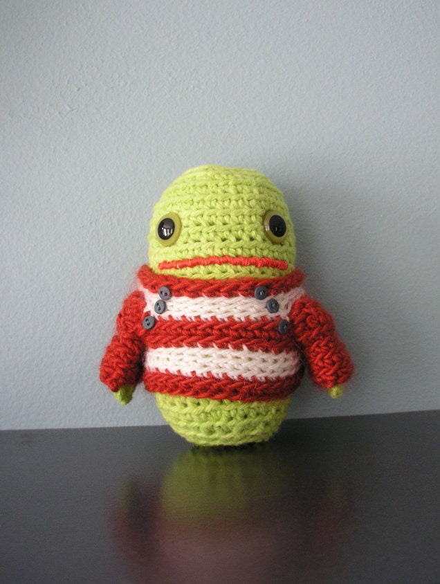Rusty Red and White striped wool sweater with buttons
