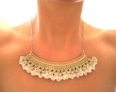 lace snip necklace by Even Howard crochet, handmade and one of a kind in cream and white fine crochet lace.