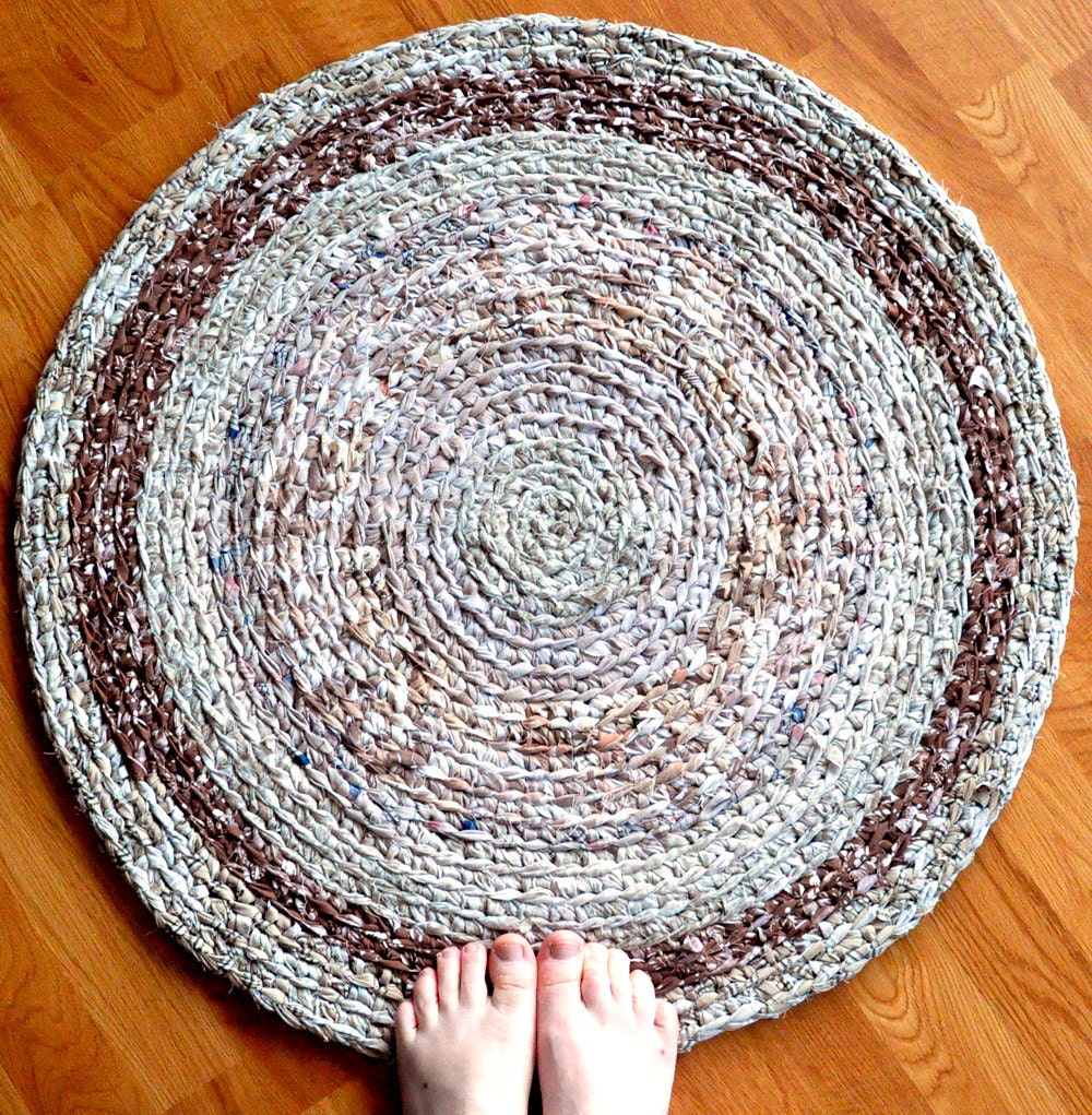 Crochet Rag Rug - Neutral Browns and Tans - Ecofriendly - Recycled