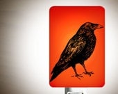 Raven Nightlight on Red Fused Glass Night Light - Gift for Baby Shower or Nature Lover - Beautiful Raven Bird - Red Hot Summer Colors