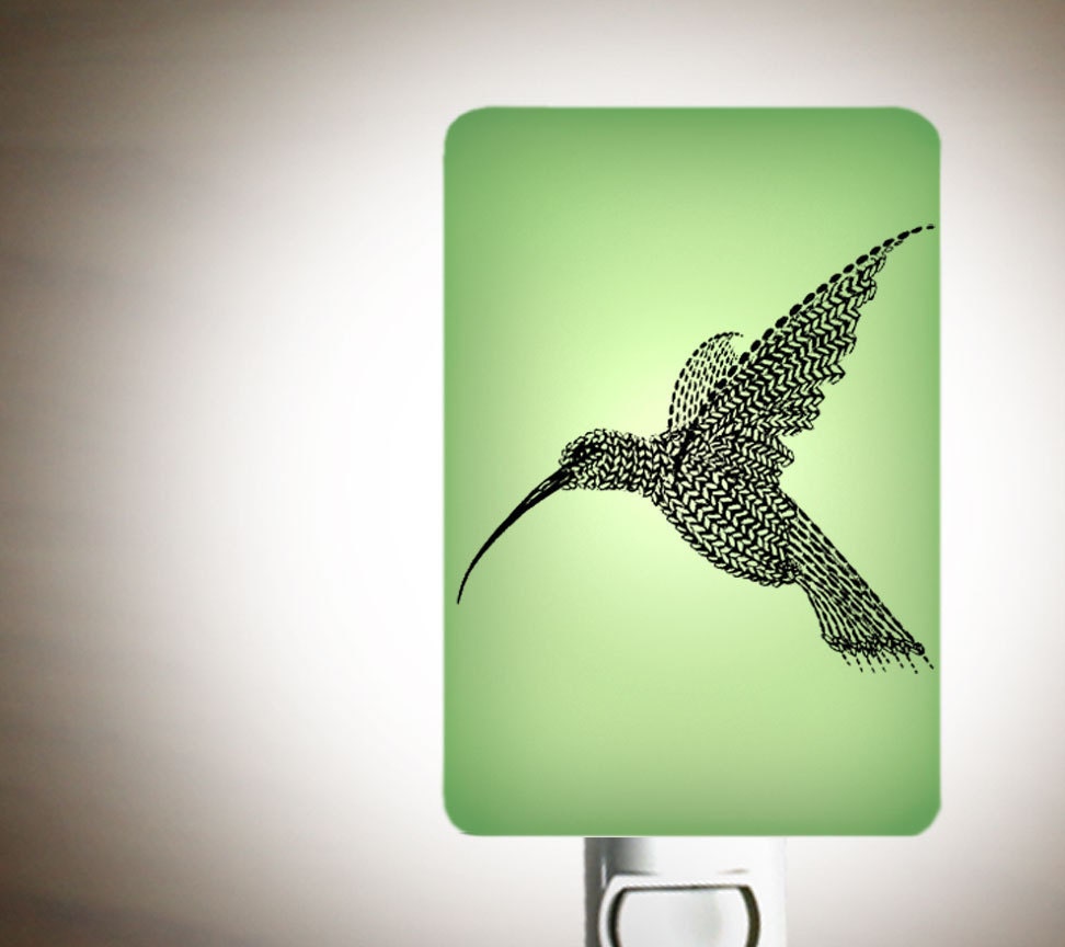 Hummingbird Nightlight on Mint Green Fused Glass Night Light - Gift for Baby Shower or Nature Lover by Happy Owl Glass - happyowl