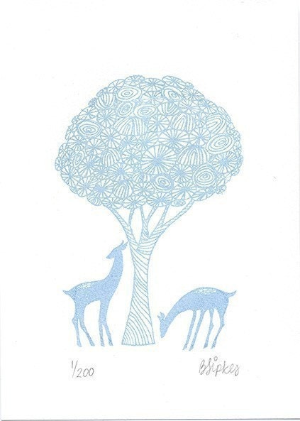 Powder Blue Deer Original Art LIMITED EDITION Screenprint (Gocco)