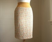 LAST ONE Womens Mustard Yellow Floral Print Pencil Skirt Stretch Cotton - Made to Order