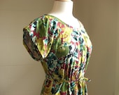 Womens Floral Print Dress with Short Sleeves- Made to order - yellow, green, burgundy
