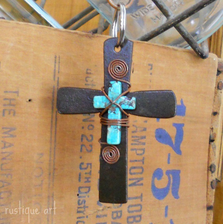 Cross Key Ring with Turquoise Cross Center