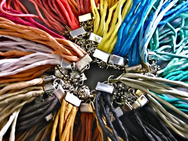Burst of Color Silk Cord Bali Silver Magnetic Clasp Bracelet
