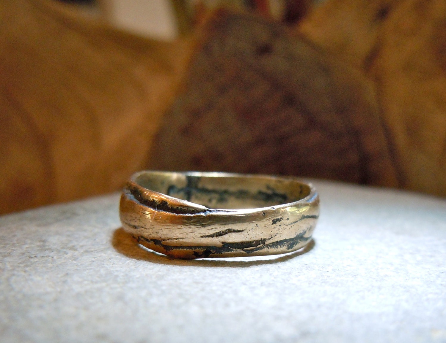 Bronze Precious Metal Ring Band Layered Natural Irregular Edges Unisex Mens Lady wedding
