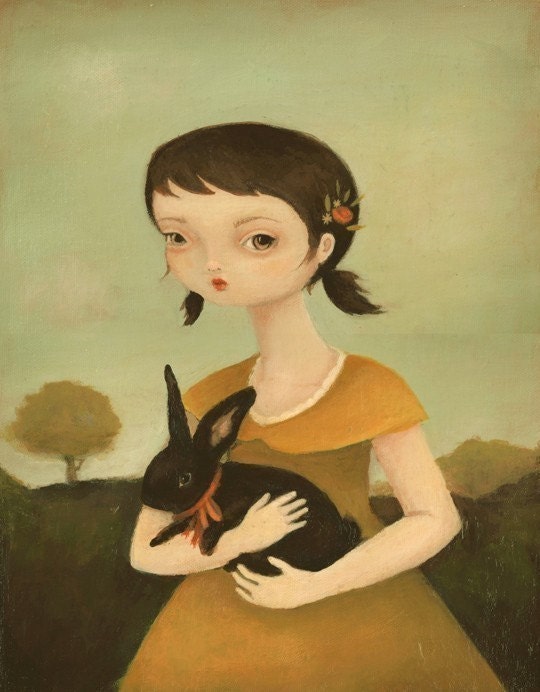 Portrait with Black Bunny Print 8x10