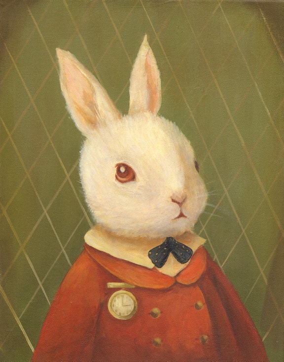 Alice in Wonderland Art from The Black Apple: The White Rabbit Print 8x10