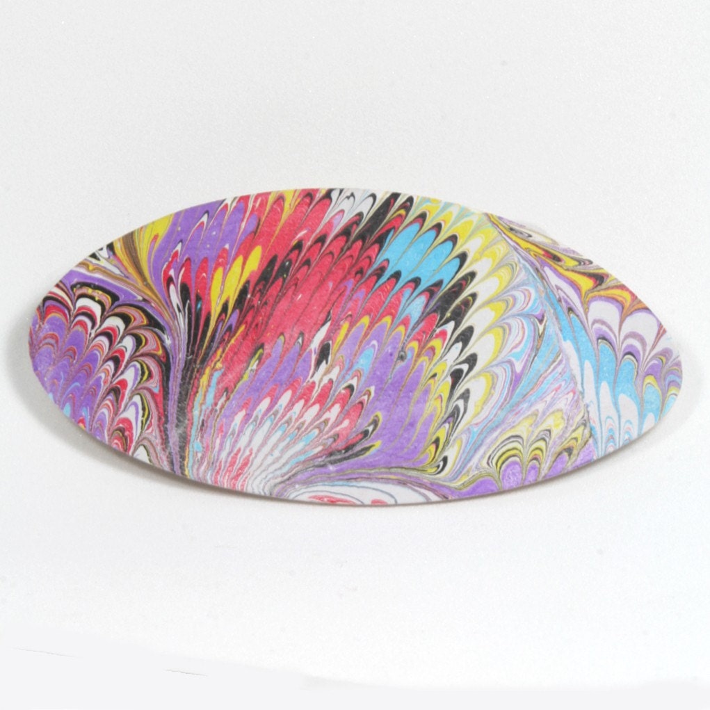 Hand Marbled Barrette Adult Large Oval Hair Accessory - Cascade