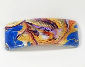 Hand Marbled Barrette in Blue and Yellow Fantasy Art