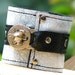 Steampunk Unisex Leather Wrist Wallet Cuff with Secret Pocket -- Black on Mottled Gray with Silver