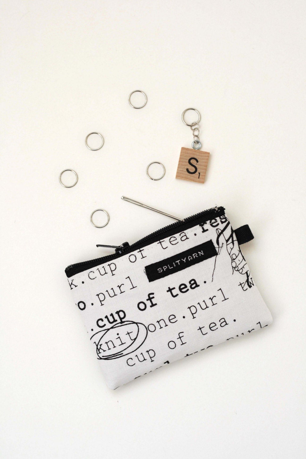 Knitting Zip Change Purse in black and white