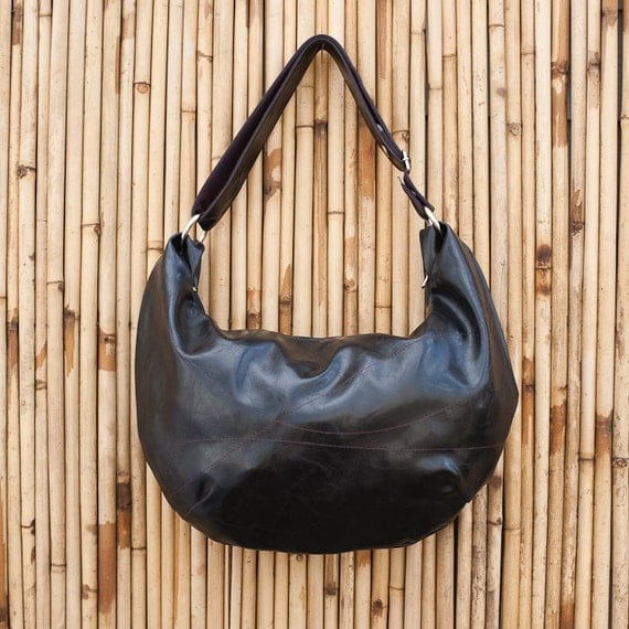 Large Black Hobo - long cross body strap