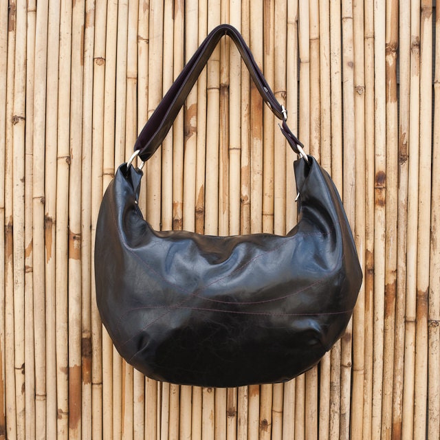 Large Black Hobo - long cross body strap