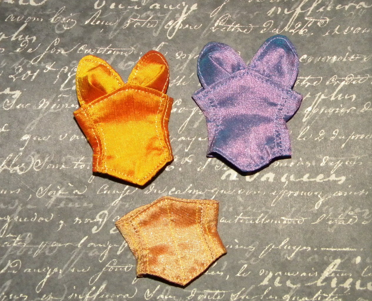 SPECIAL SALE 3 Bustiers for Fashion Royalty Dolls Handmade Silk Corset Gold Purple