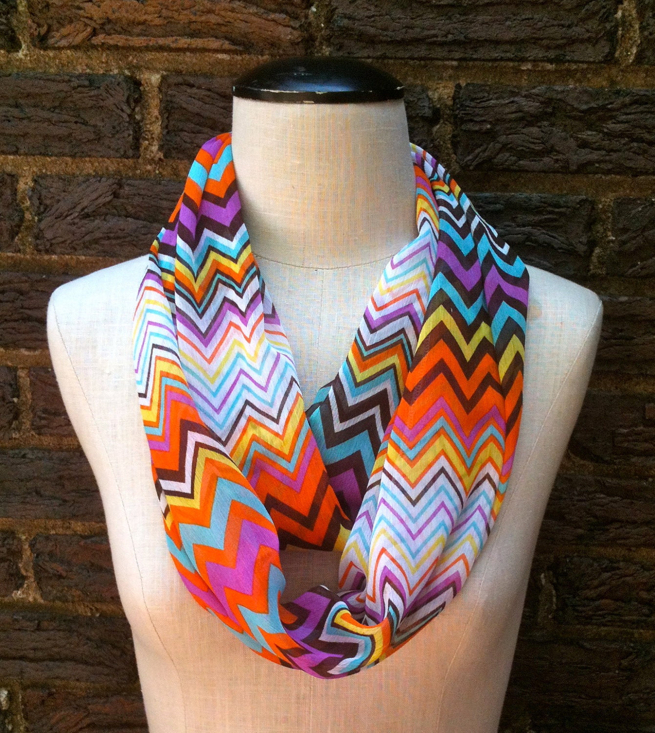 Sheer Lightweight Chevron Infinity Circle Loop Summer to Fall Scarf orange purple mint yellow