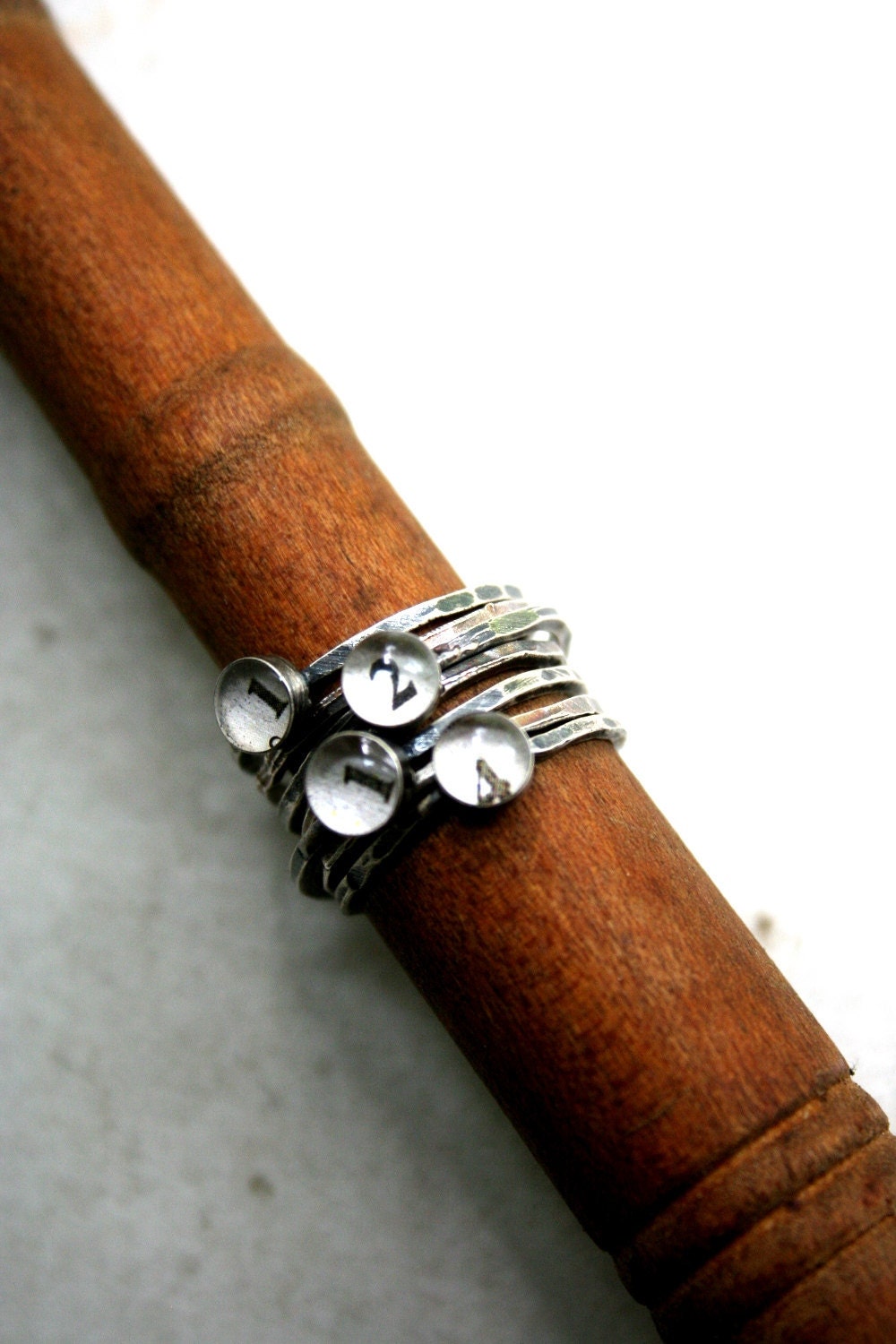 custom date ring stack in recycled silver