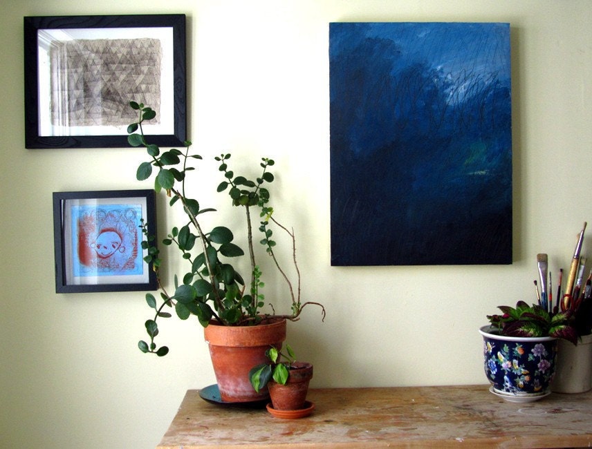 Blue Meta original casein painting