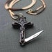 Pocket Knife Necklace Crucifix Cross Brass Religious Symbol