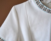 1970s Vintage White Mod Dress // Aztec Detailing
