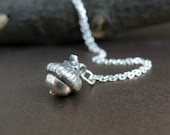 Sterling Acorn Necklace, Tiniest, Preserved Botanical Jewelry