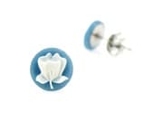Tiny Blue Roses, Small Vintage Earrings