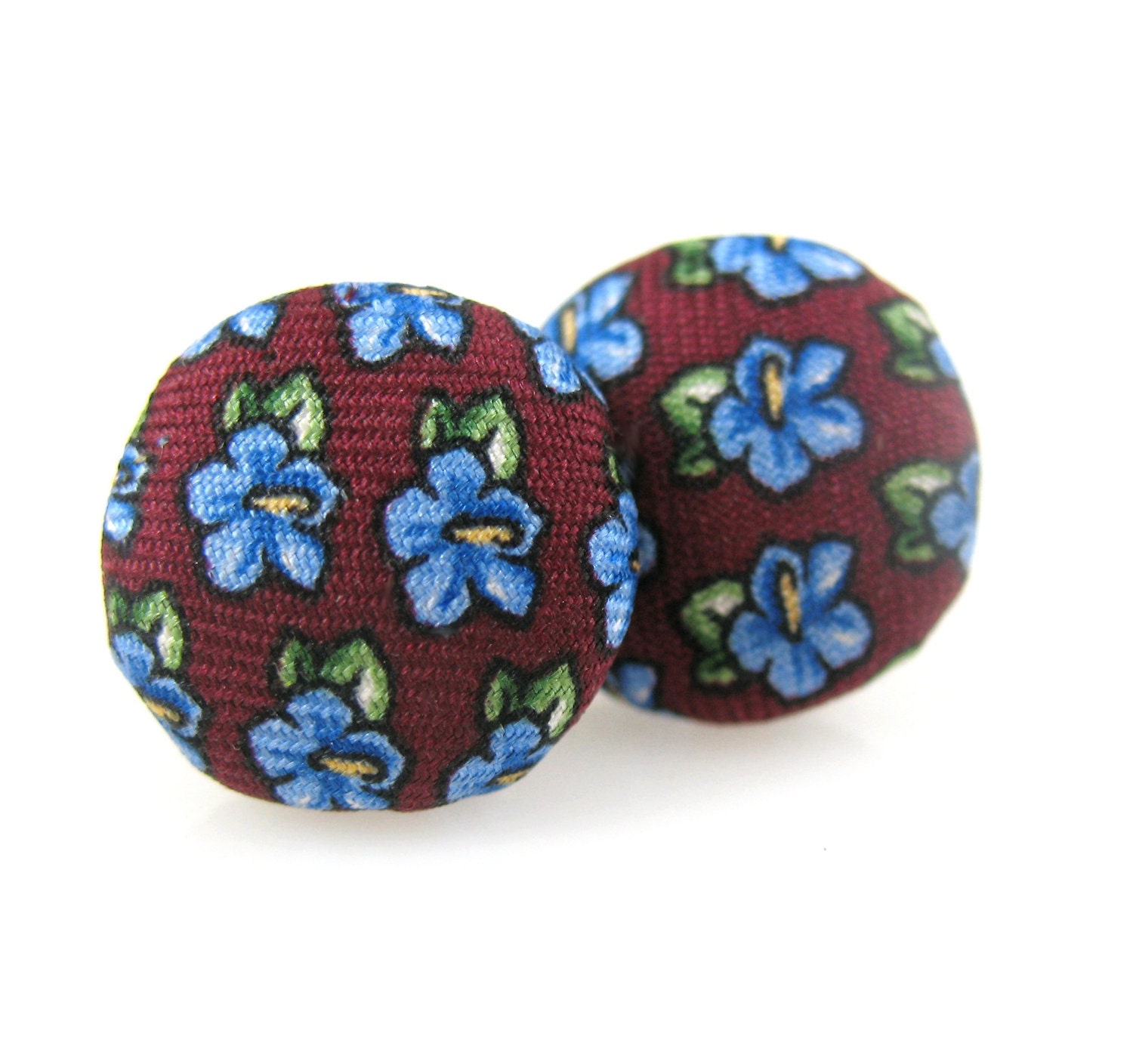 Covered Button Earrings, Silk Necktie Earring, Blue Violets