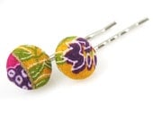 Kimono Fabric Button Bobbies, Hair Pins
