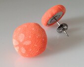 Electric Orange Kimono Earrings,  Handmade Covered Button Fiber Jewelry