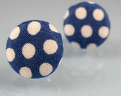 Blue Polka Dots, Covered Button Earrings