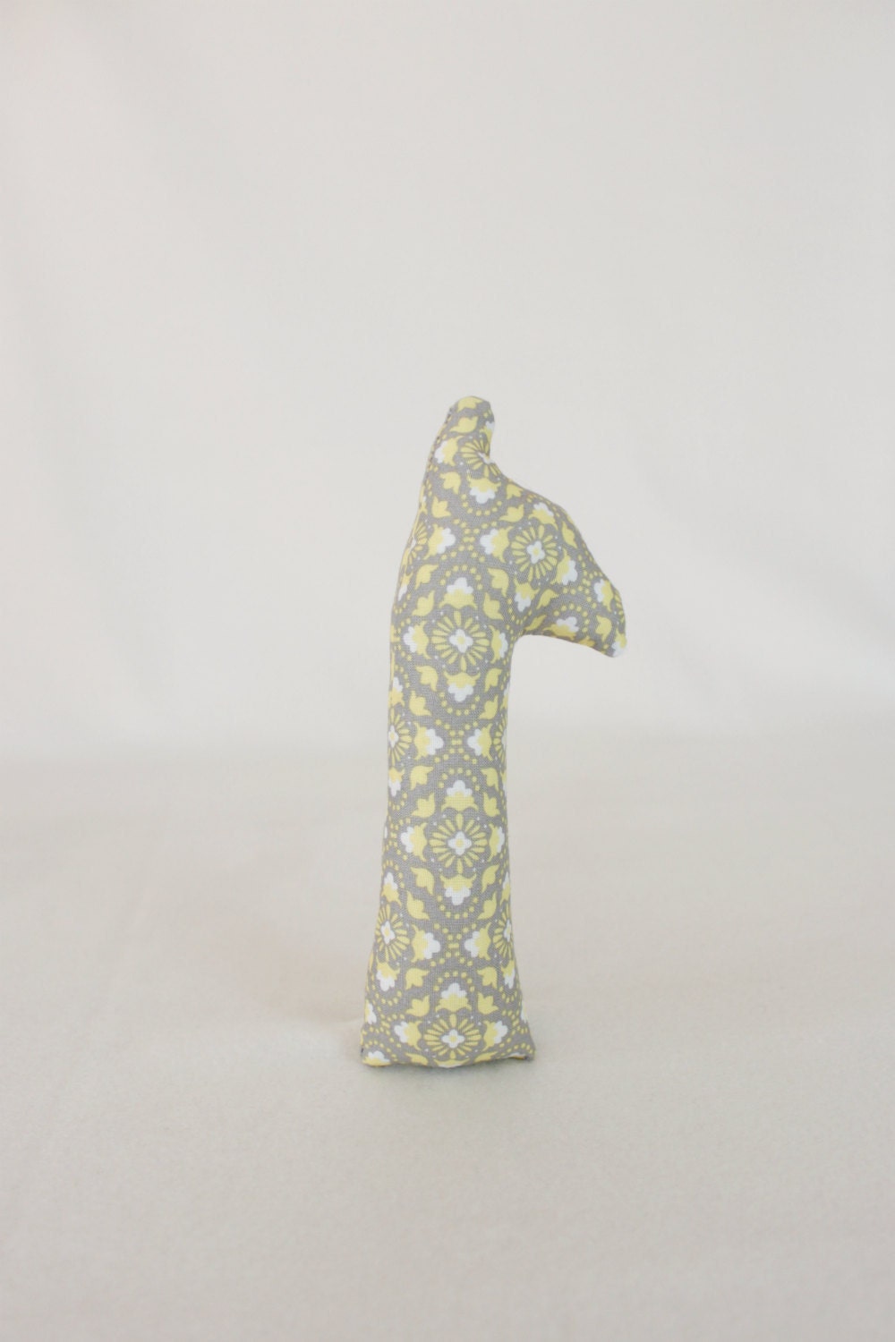 Giraffe Soft SILENT Rattle - Gray/White/Yellow Flowers - 100% cotton and non allergenic poly fill